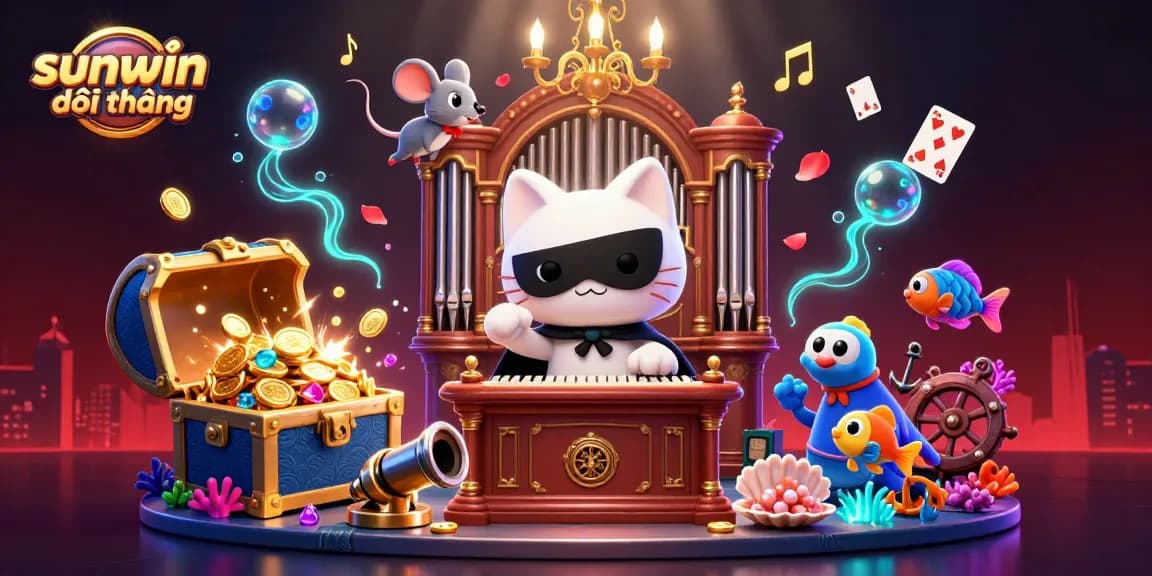 Engage in thrilling gaming at sunwin đổi thưởng, featuring a vibrant casino scene with animated characters.