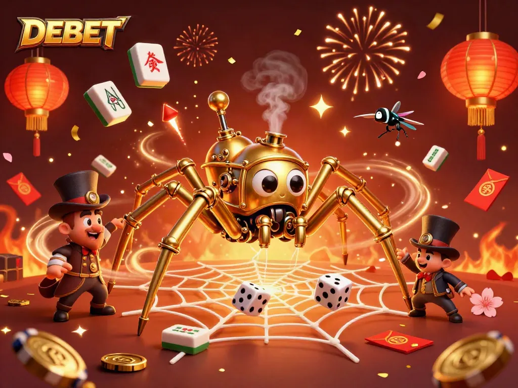 Engage with DEBET's vibrant casino ambiance and golden spider game elements.