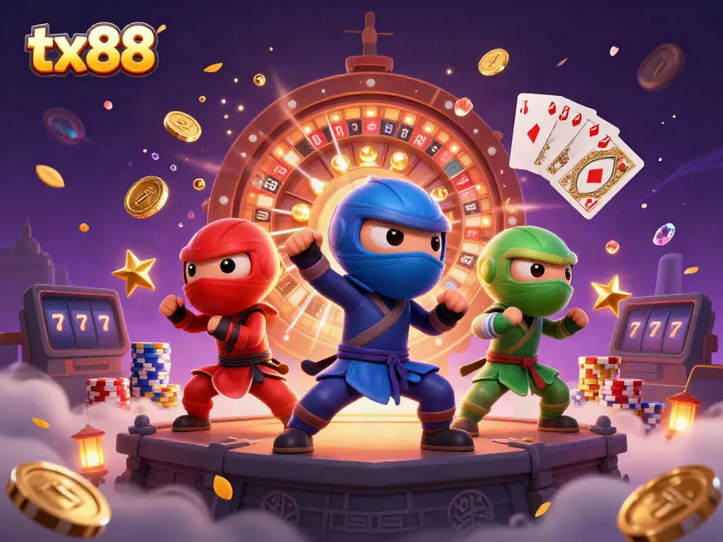 Experience exciting martial arts action with tx88 as chameleon characters engage in casino-themed adventure.