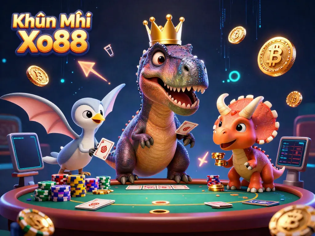 Engage with Khuyến Mãi Xo88 through playful characters in a vibrant casino setting.
