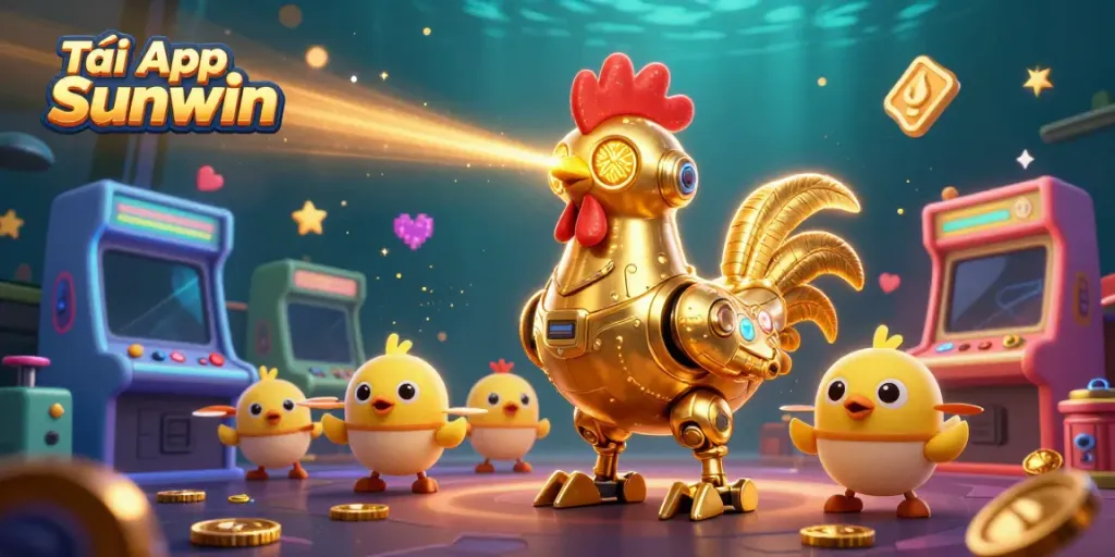 Experience the thrill of Tải App Sunwin with a vibrant 3D casino illustration featuring dynamic gaming elements.