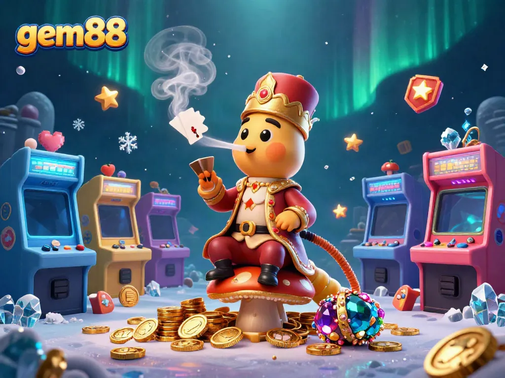 Experience gem88 with a vibrant, colorful 3D casino scene featuring engaging game elements.
